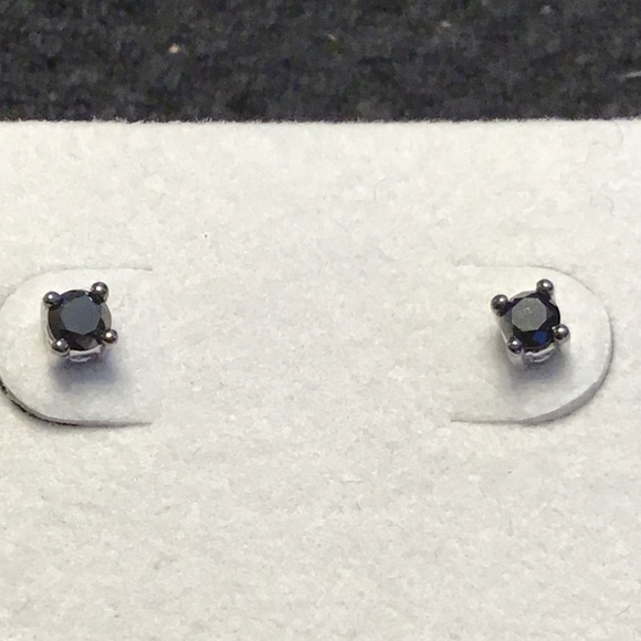 10KT WHITE GOLD & 1/4 CTW BLACK DIAMOND EARRINGS  CHILD SIZE - Picture 2 of 8